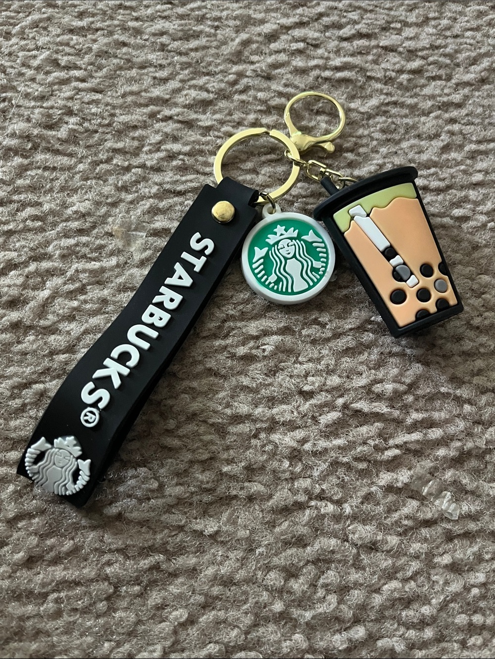 Starbucks Black, Green and Peach Bubble Tea Keychain Set